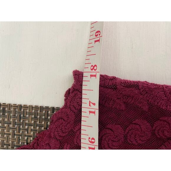 Express Sheer Lace Top Womens Medium Embroidered Whimsical Fairy Burgundy Blouse - Picture 11 of 12